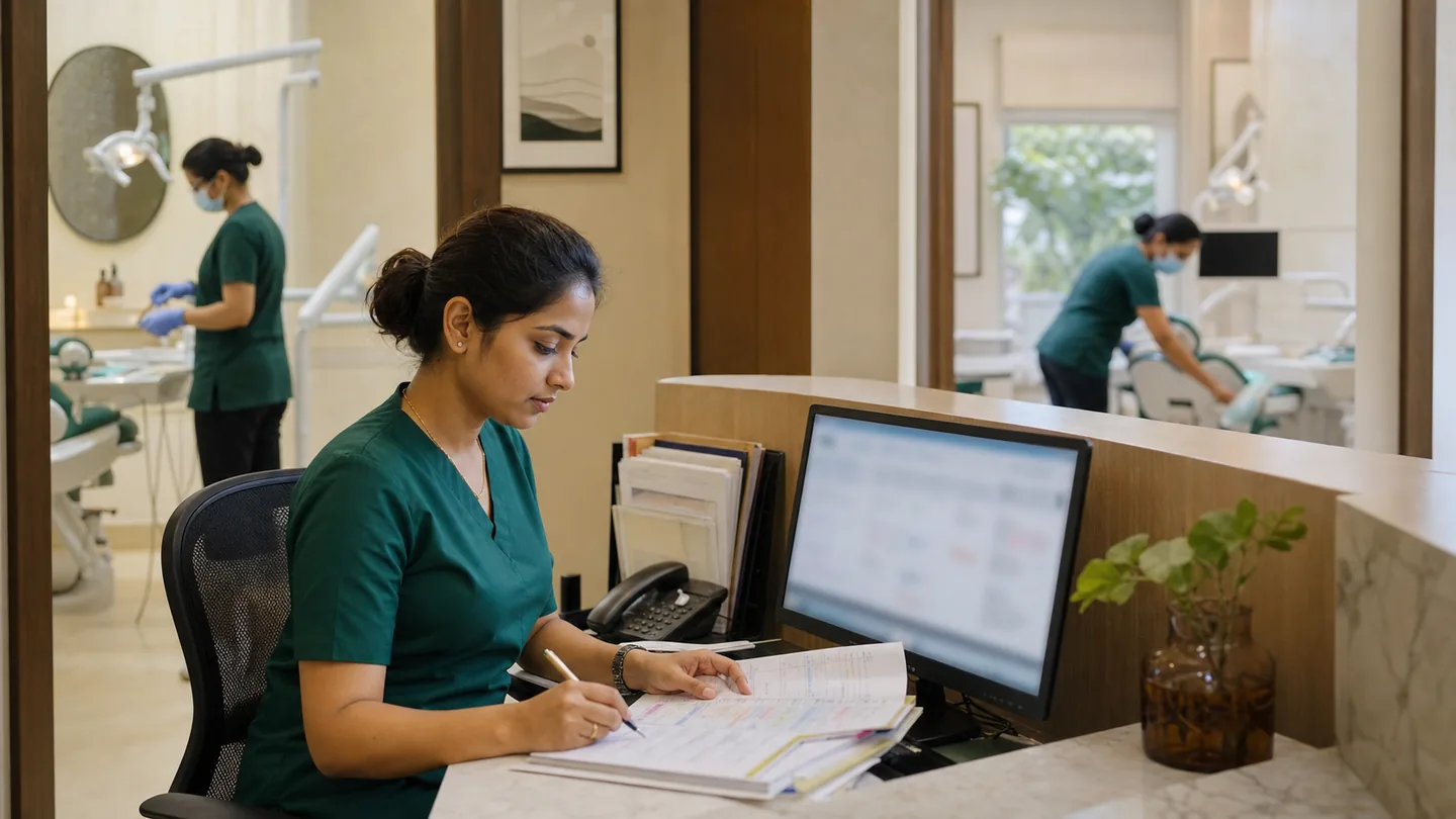 Dental reception team organising appointment enquiries