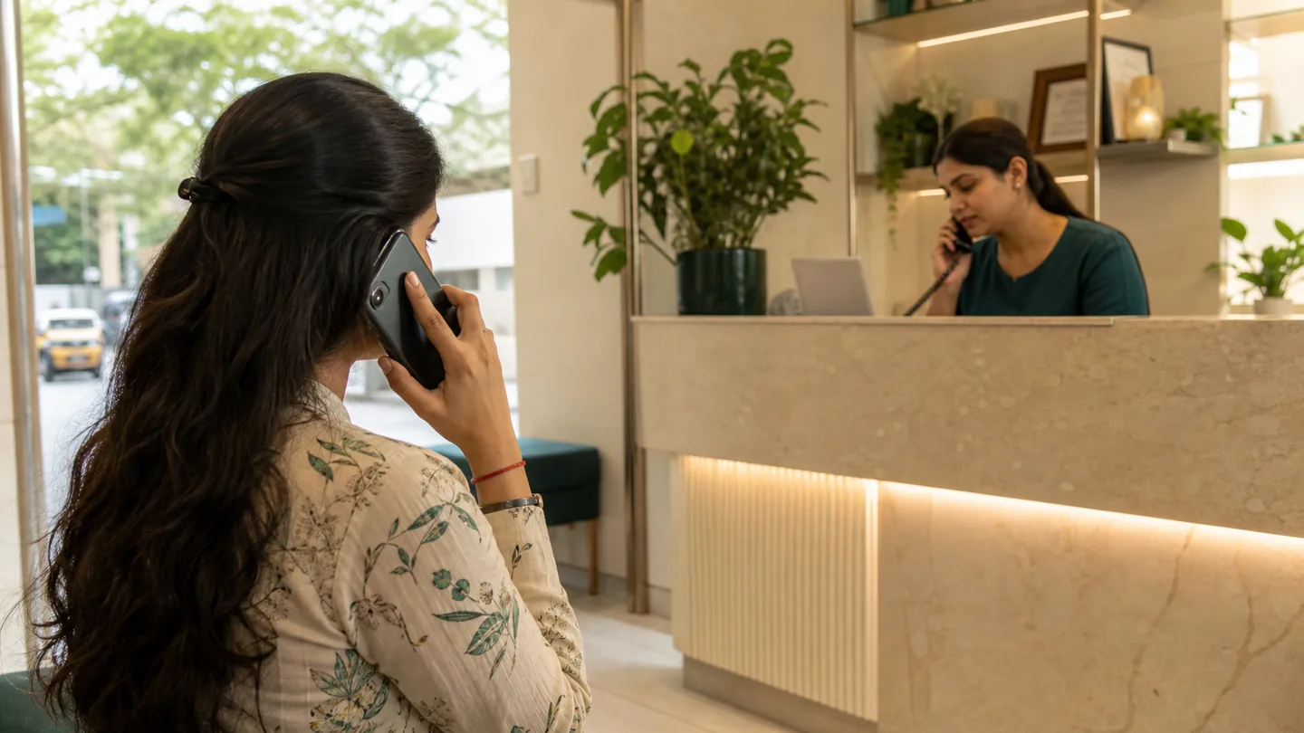Dental Marketing for Independent Practices: A Practical Guide: a patient calling a clinic after viewing a clear local search profile, with the front desk ready to respond.