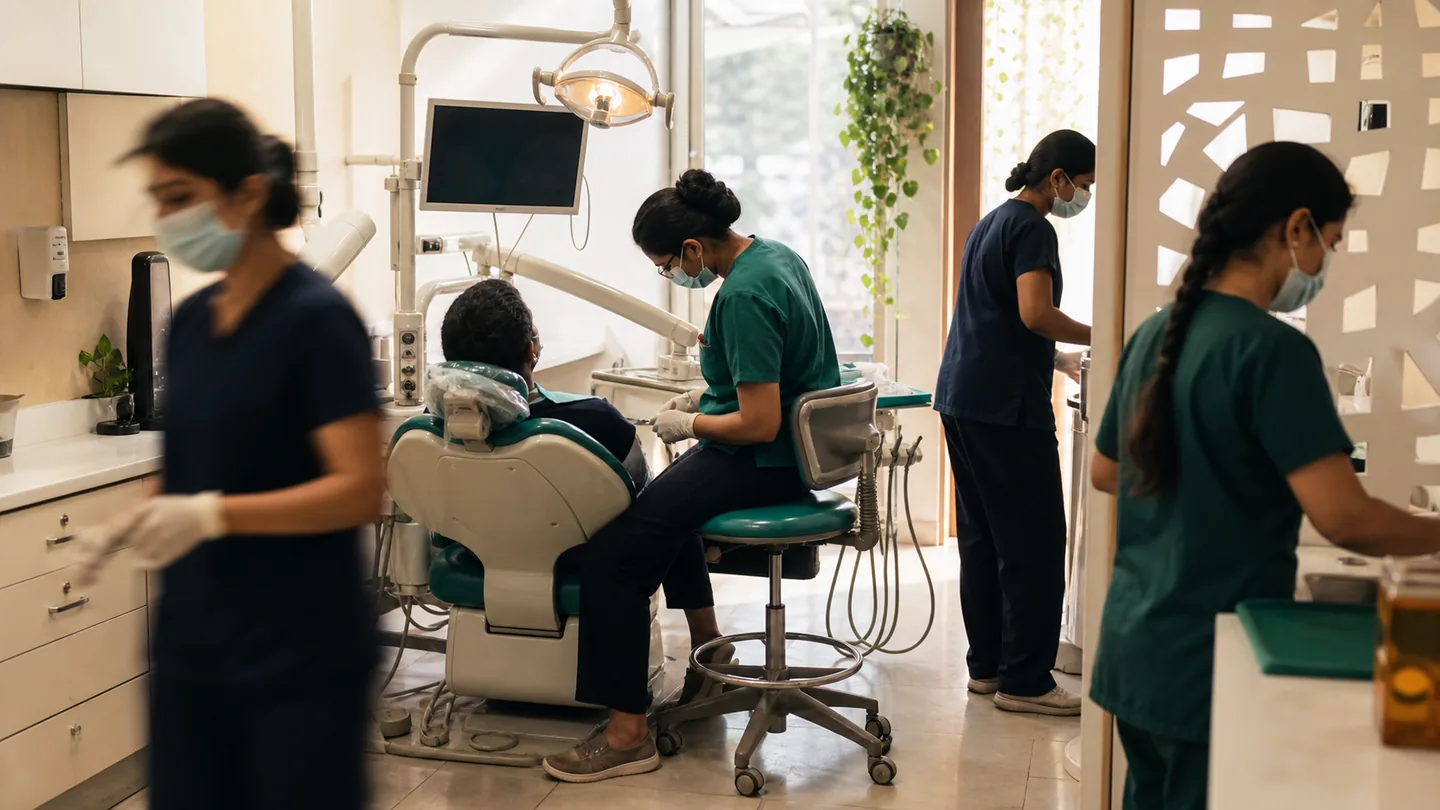 Solo dentist से multi-chair clinic तक: expansion readiness: a single operatory under scheduling pressure with equipment, patient flow and staff handoffs competing for space.