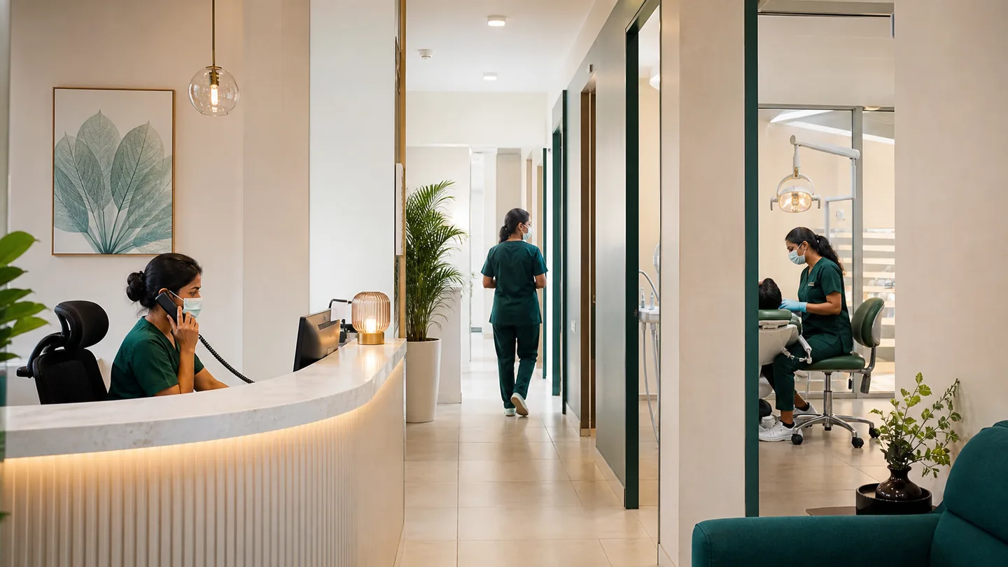 Dental Practice Growth: A Practical Systems Guide: a balanced clinic day with prepared rooms, clear roles and a manageable appointment schedule.
